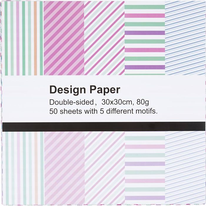 Design Paper, sheet 30x30 cm, stripes, 80 g, 50 sheet/ 1 pack