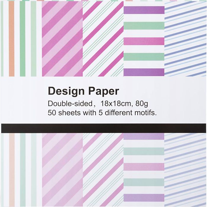 Design Paper, sheet 18x18 cm, stripes, 80 g, 50 sheet/ 1 pack